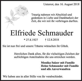 Traueranzeige von Elfriede Schmauder von Rundschau Gaildorf