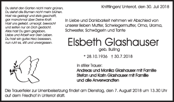 Traueranzeige von Elsbeth Glashauser von Rundschau Gaildorf