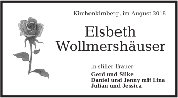 Traueranzeige von Elsbeth Wollmershäuser von Rundschau Gaildorf