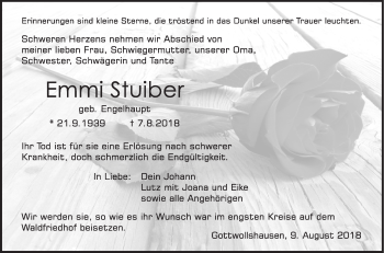 Traueranzeige von Emmi Stuiber von Haller Tagblatt