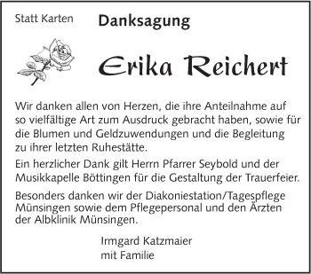 Traueranzeige von Erika Reichert von Alb-Bote/Metzinger-Uracher Volksblatt