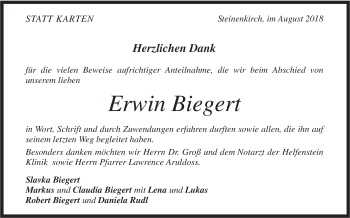 Traueranzeige von Erwin Biegert von Geislinger Zeitung