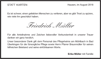 Traueranzeige von Friedrich Müller von Geislinger Zeitung