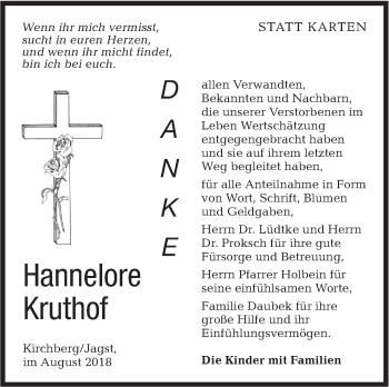 Traueranzeige von Hannelore Kruthof von Hohenloher Tagblatt