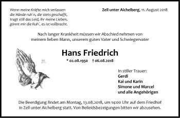 Traueranzeige von Hans Friedrich von NWZ Neue Württembergische Zeitung