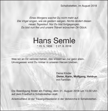 Traueranzeige von Hans Semle von Geislinger Zeitung