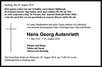 Traueranzeige von Hans Georg Autenrieth von Alb-Bote/Metzinger-Uracher Volksblatt