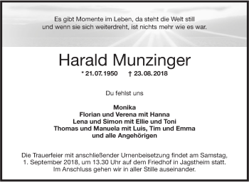 Traueranzeige von Harald Munzinger von Hohenloher Tagblatt