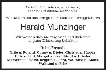 Traueranzeige von Harald Munzinger von Hohenloher Tagblatt