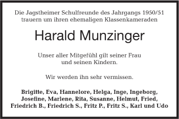 Traueranzeige von Harald Munzinger von Hohenloher Tagblatt