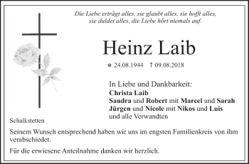 Traueranzeige von Heinz Laib von Geislinger Zeitung