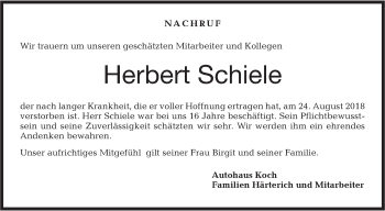 Traueranzeige von Herbert Schiele von Haller Tagblatt