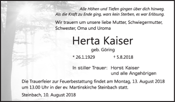 Traueranzeige von Herta Kaiser von Haller Tagblatt