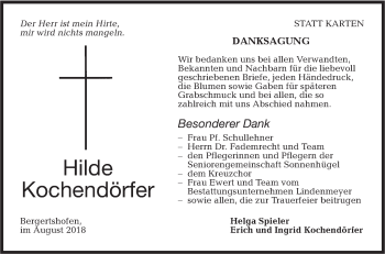 Traueranzeige von Hilde Kochendörfer von Hohenloher Tagblatt