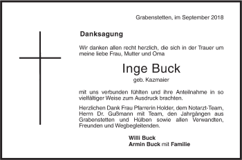 Traueranzeige von Inge Buck von Metzinger-Uracher Volksblatt