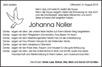 Traueranzeige von Johanna Noller von Rundschau Gaildorf