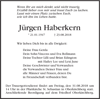 Traueranzeige von Jürgen Haberkern von SÜDWEST PRESSE Ausgabe Ulm/Neu-Ulm