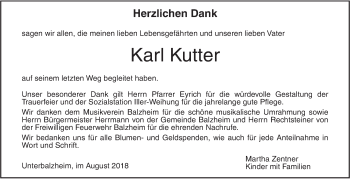 Traueranzeige von Karl Kutter von Illertal Bote