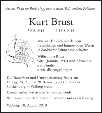 Traueranzeige von Kurt Brust von Haller Tagblatt