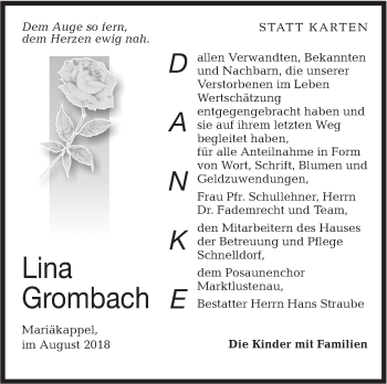 Traueranzeige von Lina Grombach von Hohenloher Tagblatt