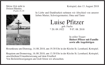 Traueranzeige von Luise Pfitzer von Haller Tagblatt