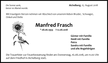 Traueranzeige von Manfred Frasch von NWZ Neue Württembergische Zeitung