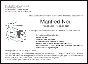 Traueranzeige von Manfred Neu von Hohenloher Tagblatt