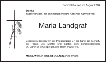 Traueranzeige von Maria Landgraf von NWZ Neue Württembergische Zeitung