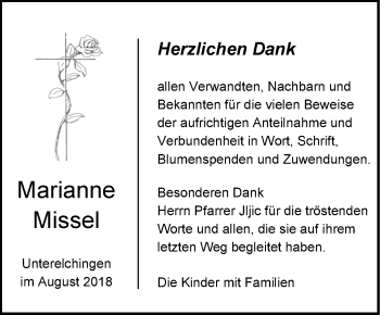 Traueranzeige von Marianne Missel von SÜDWEST PRESSE Ausgabe Ulm/Neu-Ulm