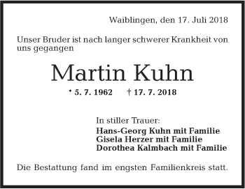 Traueranzeige von Martin Kuhn von Rundschau Gaildorf