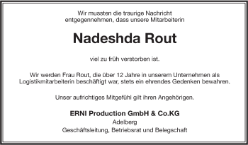 Traueranzeige von Nadeshda Rout von Geislinger Zeitung