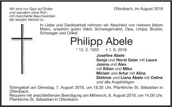 Traueranzeige von Philipp Abele von NWZ Neue Württembergische Zeitung