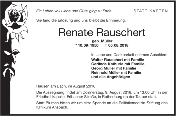 Traueranzeige von Renate Rauschert von Hohenloher Tagblatt