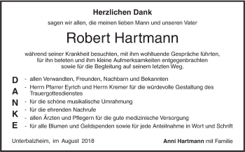 Traueranzeige von Robert Hartmann von Illertal Bote