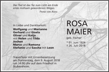 Traueranzeige von Rosa Maier von Geislinger Zeitung