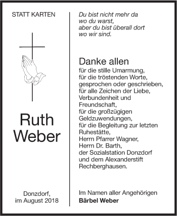Traueranzeige von Ruth Weber von NWZ Neue Württembergische Zeitung