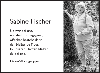 Traueranzeige von Sabine Fischer von Hohenzollerische Zeitung