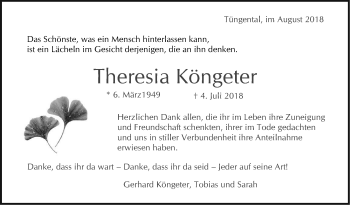 Traueranzeige von Theresia Köngeter von Haller Tagblatt