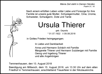 Traueranzeige von Ursula Thierer von SÜDWEST PRESSE Ausgabe Ulm/Neu-Ulm