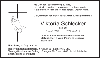 Traueranzeige von Viktoria Schlecker von SÜDWEST PRESSE Ausgabe Ulm/Neu-Ulm