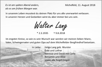 Traueranzeige von Walter Lang von Haller Tagblatt