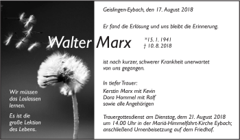 Traueranzeige von Walter Marx von Geislinger Zeitung