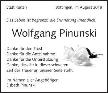 Traueranzeige von Wolfgang Pinunski von Alb-Bote/Metzinger-Uracher Volksblatt