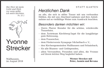 Traueranzeige von Yvonne Strecker von Hohenloher Tagblatt