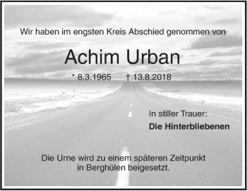 Traueranzeige von Achim Urban von SÜDWEST PRESSE Ausgabe Ulm/Neu-Ulm