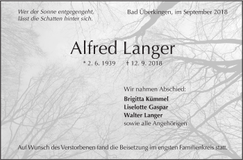 Traueranzeige von Alfred Langer von Geislinger Zeitung