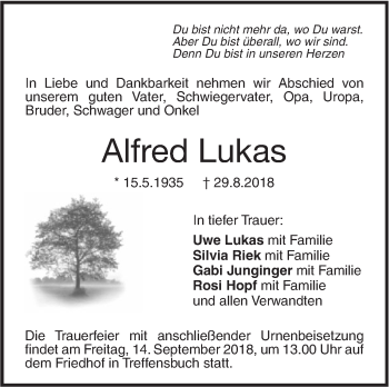 Traueranzeige von Alfred Lukas von SÜDWEST PRESSE Ausgabe Ulm/Neu-Ulm