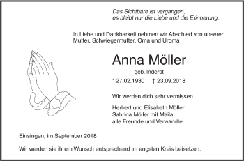 Traueranzeige von Anna Möller von SÜDWEST PRESSE Ausgabe Ulm/Neu-Ulm