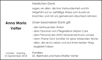 Traueranzeige von Anna Maria Vetter von Geislinger Zeitung