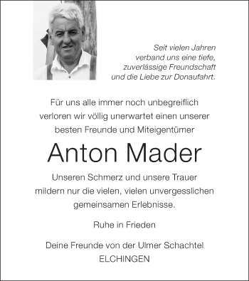 Traueranzeige von Anton Mader von SÜDWEST PRESSE Ausgabe Ulm/Neu-Ulm